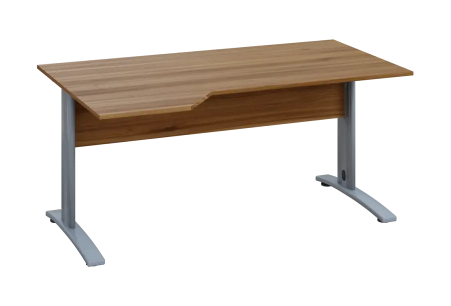 EZK 18 - 164 stůl kancelářský, rohový, levý, kovová podnož stříbrná, deska 18 mm, široký 1600 mm, ořech světlý